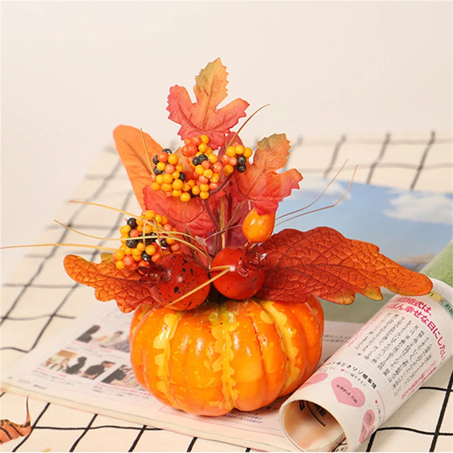 New Thanksgiving Fake Pumpkins Decor Artificial Flower Halloween House Party Fall Ornaments Home Table Centerpiece Kitchen Decor