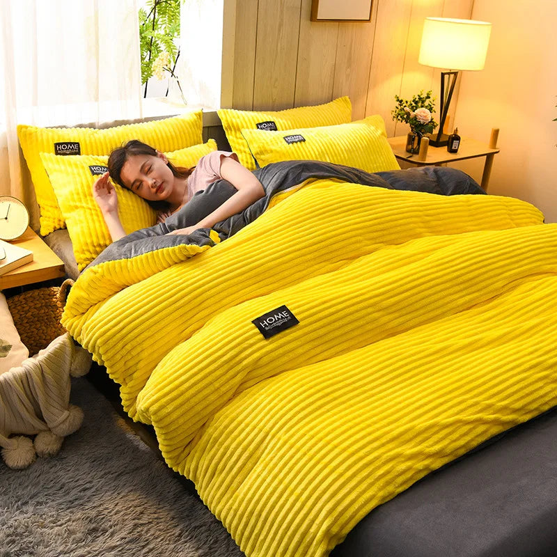 Thick Solid Color Velvet Duvet Cover Winter Warmth Bedding Set Double Quilt Cover Twin Queen King Comforter Cover 220*240