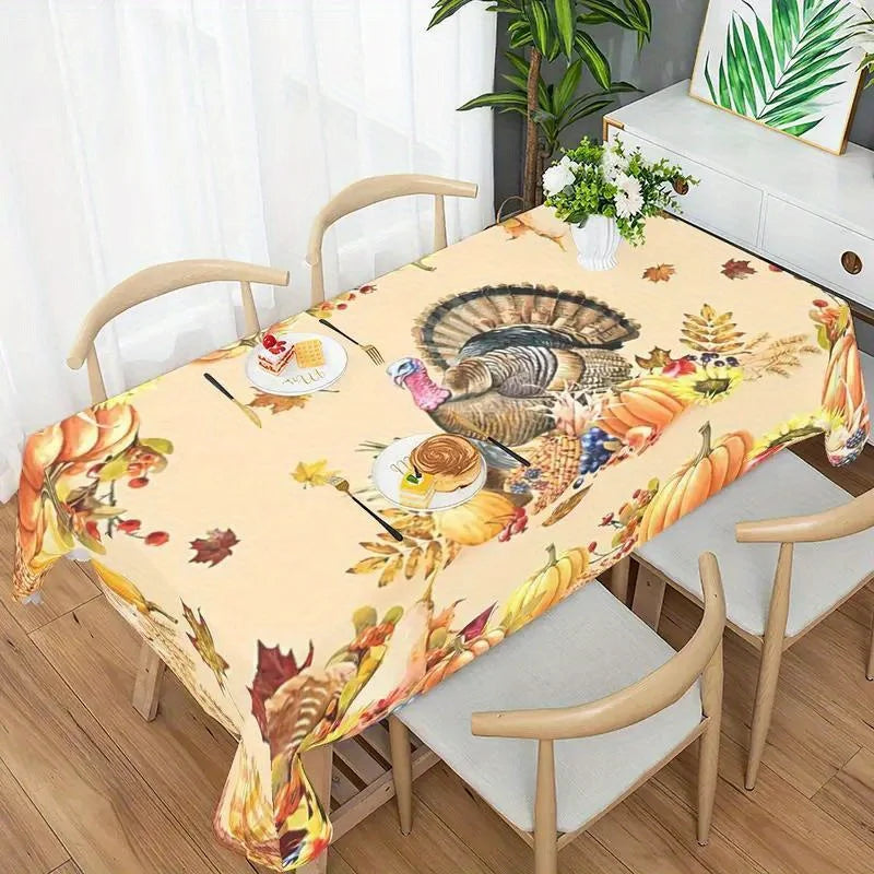 Thanksgiving Turkey Rectangle Tablecloths Autumn Pumpkin Flowers Maple Leaf Table Cover Kitchen Holiday Party Dining Table Decor