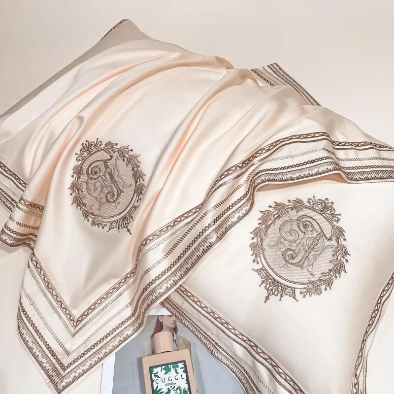Luxury Embroidery Bedding Sets 1000TC Egyptian Cotton Champagne White Red Duvet Cover Bed Sheet/Fitted Sheet Pillowcases 4Pcs