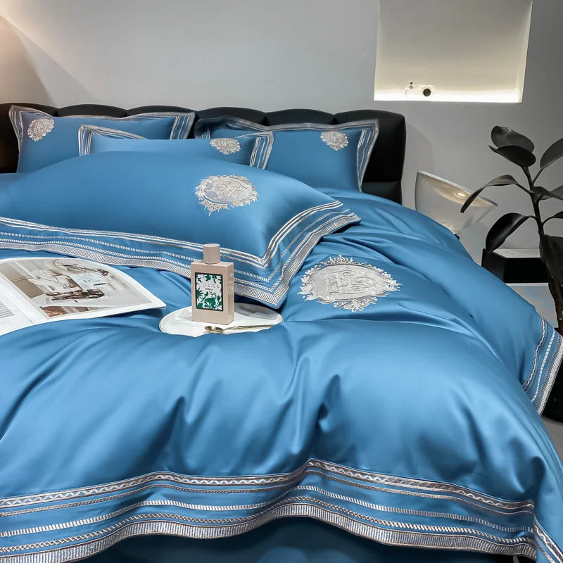Luxury Embroidery Bedding Sets 1000TC Egyptian Cotton Champagne White Red Duvet Cover Bed Sheet/Fitted Sheet Pillowcases 4Pcs