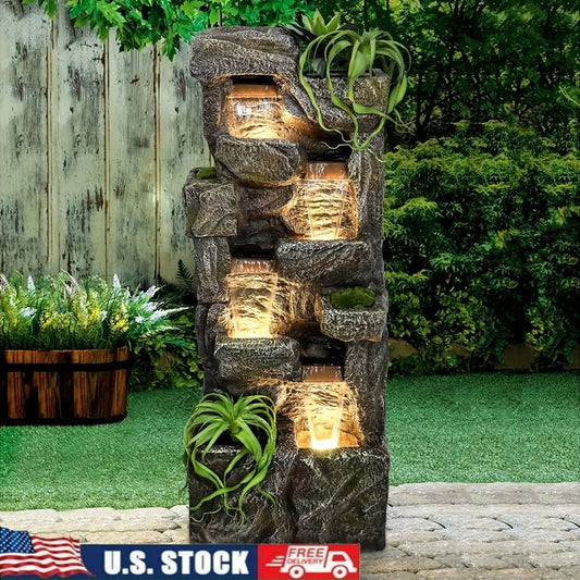 Outdoor Garden Water Fountain 55.5 Inch 4 Tiers Cascading Decor Water Feature with Submersible Pump Relaxation