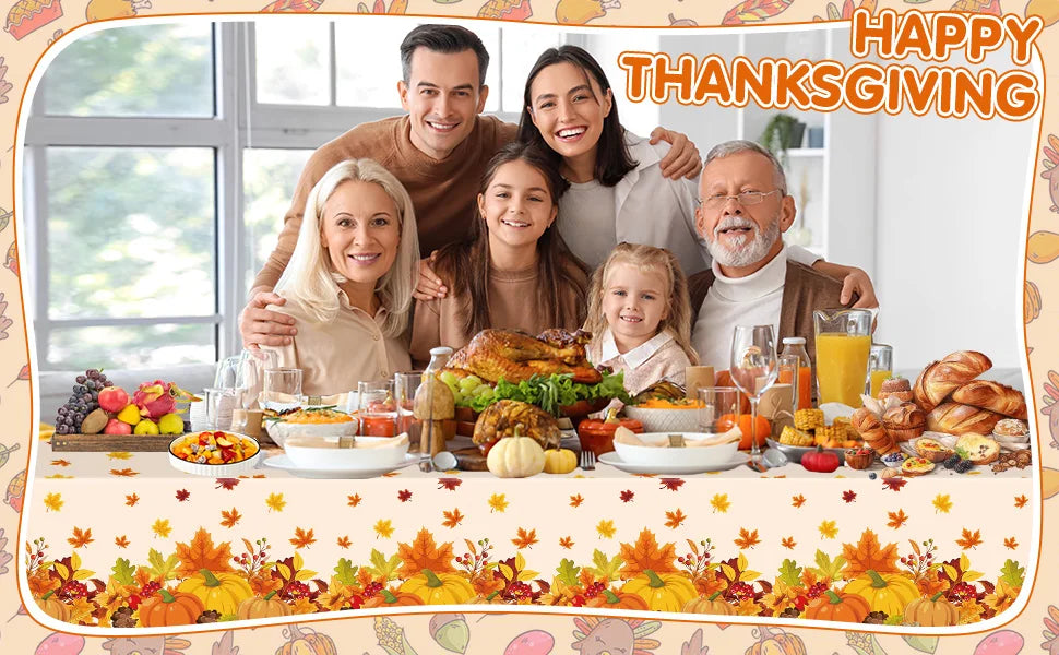 Thanksgiving Tablecloth Fall Autumn Rectangle Pumpkin Maple Leaf Table Cover for Happy Thanksgiving Day Party Supplies Favors