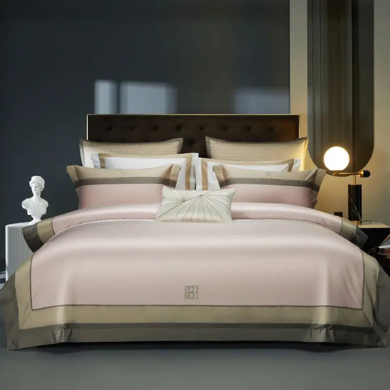 Luxury Embroidery Bedding Set, 1000TC Egyptian Cotton, Soft Silky Duvet Cover, Bed Sheet, Pillowcases, Hotel Style, 4 Pcs