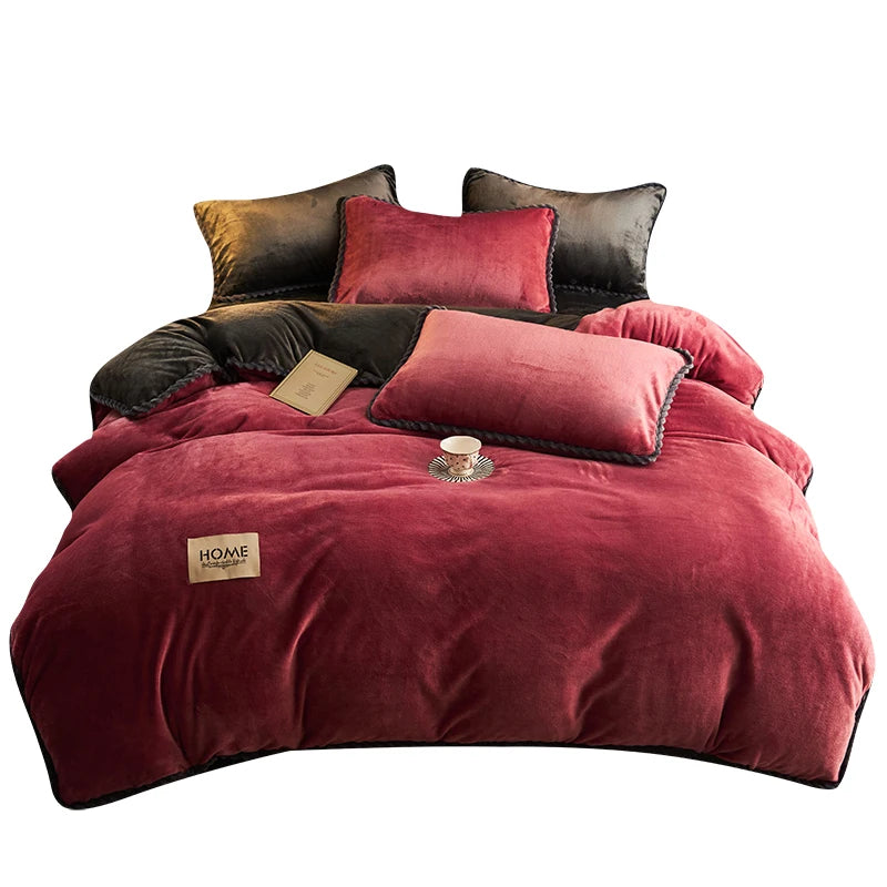 Winter Milk Velvet Quilt Duvet Cover Bedding Set Warm Thicken Bed Quilt Cover Double Bed Cover Queen King Comforter Cover 220x24