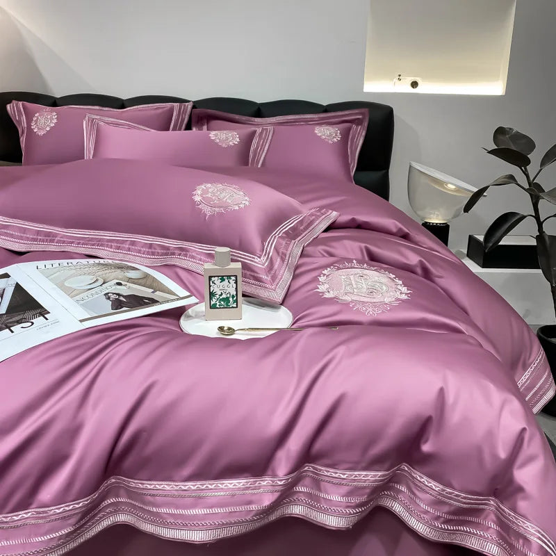 Luxury Embroidery Bedding Sets 1000TC Egyptian Cotton Champagne White Red Duvet Cover Bed Sheet/Fitted Sheet Pillowcases 4Pcs