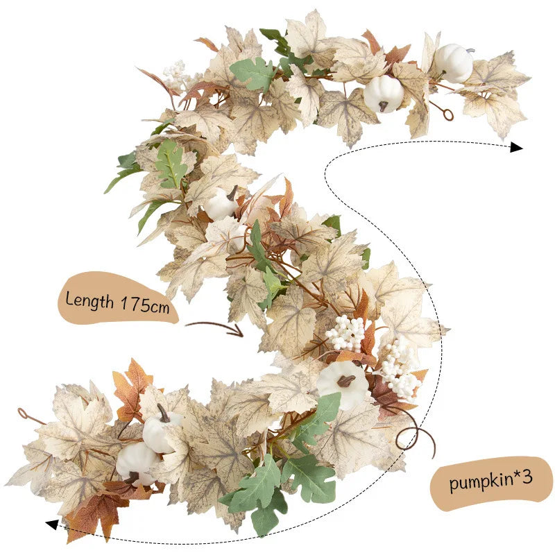 Fall Decoration - 1.75m Maple Leaf Pumpkin Berry garland - Thanksgiving Halloween Harvest decoration for home outdoor porch