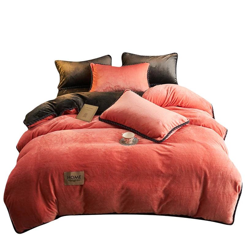 Winter Milk Velvet Quilt Duvet Cover Bedding Set Warm Thicken Bed Quilt Cover Double Bed Cover Queen King Comforter Cover 220x24