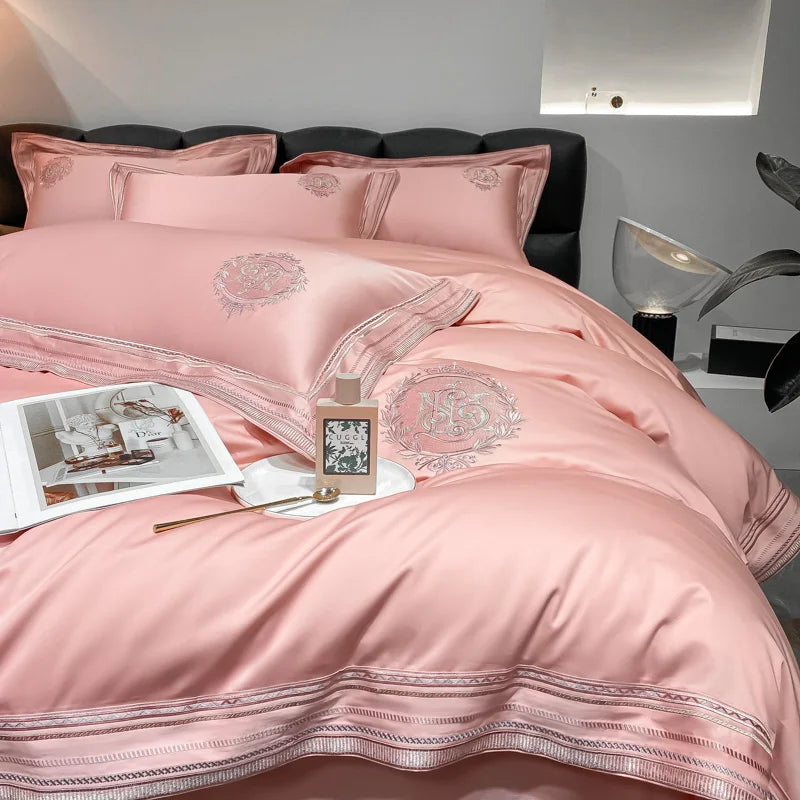 Luxury Embroidery Bedding Sets 1000TC Egyptian Cotton Champagne White Red Duvet Cover Bed Sheet/Fitted Sheet Pillowcases 4Pcs