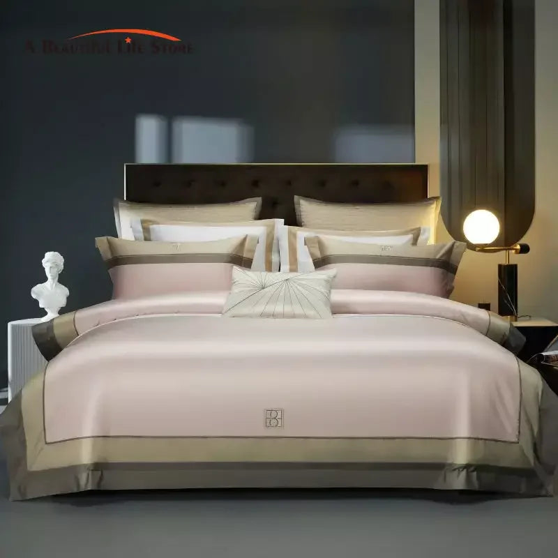Luxury Embroidery Bedding Set, 1000TC Egyptian Cotton, Soft Silky Duvet Cover, Bed Sheet, Pillowcases, Hotel Style, 4 Pcs