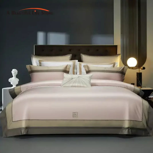 Luxury Embroidery Bedding Set, 1000TC Egyptian Cotton, Soft Silky Duvet Cover, Bed Sheet, Pillowcases, Hotel Style, 4 Pcs