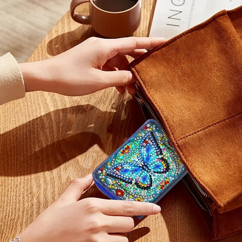 Vibrant Butterfly & Floral Credit Card Organizer Purse Diamond Jewel Art