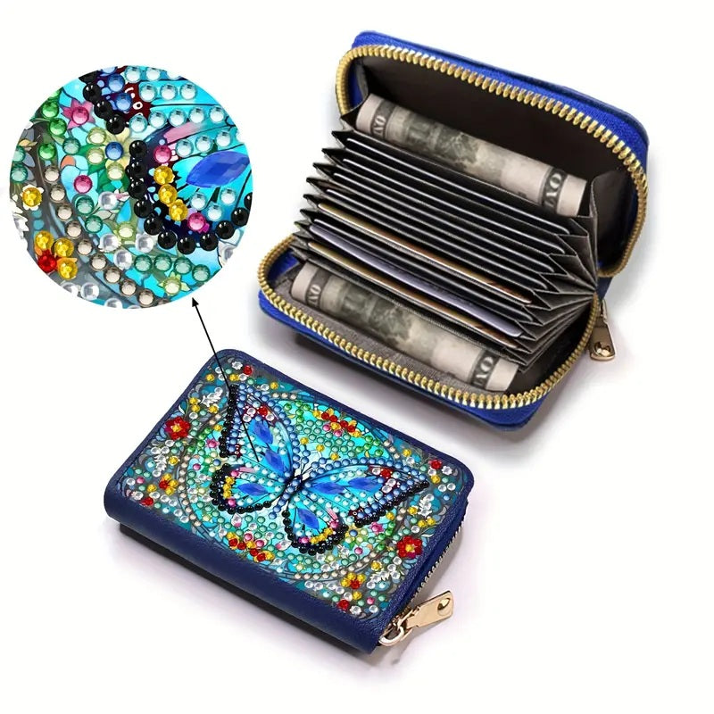 Vibrant Butterfly & Floral Credit Card Organizer Purse Diamond Jewel Art