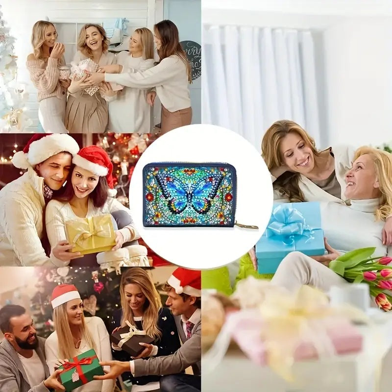 Vibrant Butterfly & Floral Credit Card Organizer Purse Diamond Jewel Art