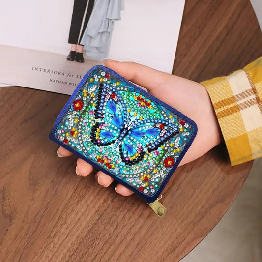 Vibrant Butterfly & Floral Credit Card Organizer Purse Diamond Jewel Art