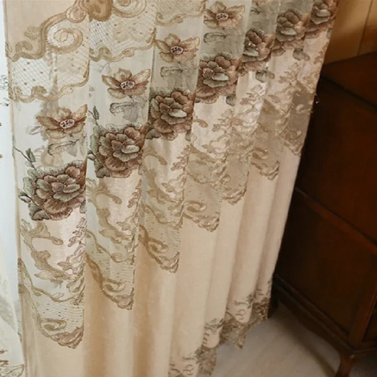 Luxury Embroidered Curtains for Living Dining Room Bedroom European Style Beige  image 6