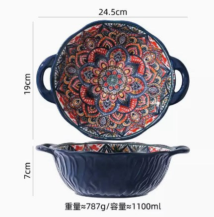 New Bohemian Style Ceramic Household Dishes with Handles Bowls Dishes and Househ image 11