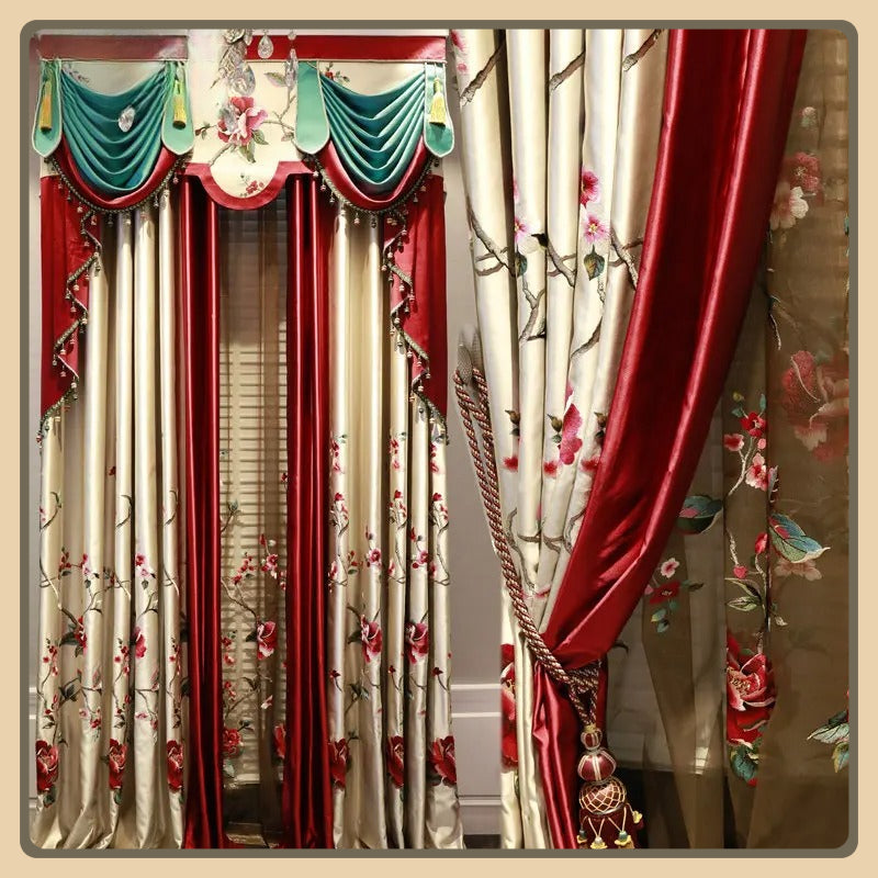 European Embroidered Luxury Curtains for Living Room Bedroom Dining Wedding Red  image 2