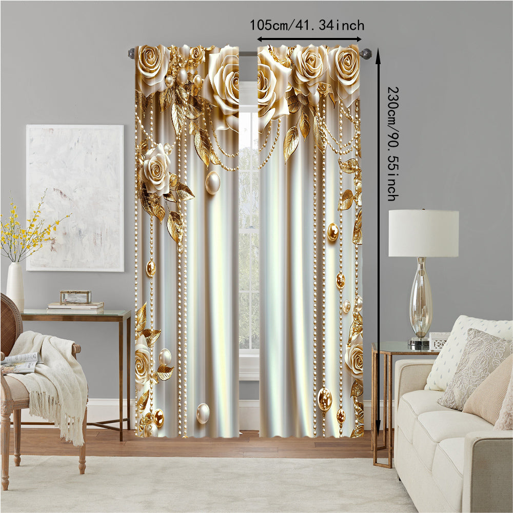 2Pcs Modern European Style Flower Window Curtains With Rod Pockets Digital Print image 3