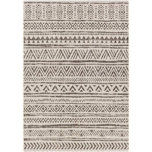 5 ft. x 8 ft. Black Off-White Chevron Coastal Boho Style Indoor Outdoor Area Rug image 3