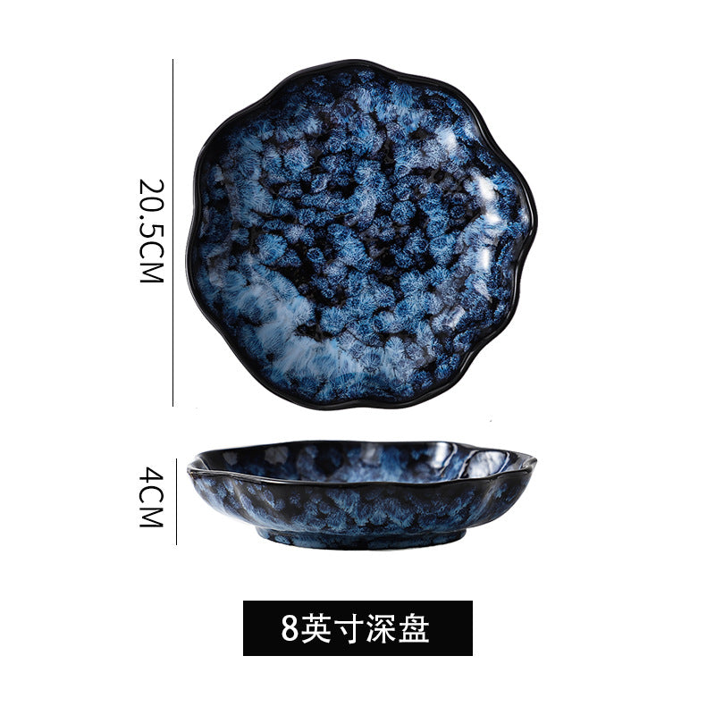 Ceramic Dinner Plates and Bowls, Blue Dishes, Creative Japanese Retro Kiln Chang image 11