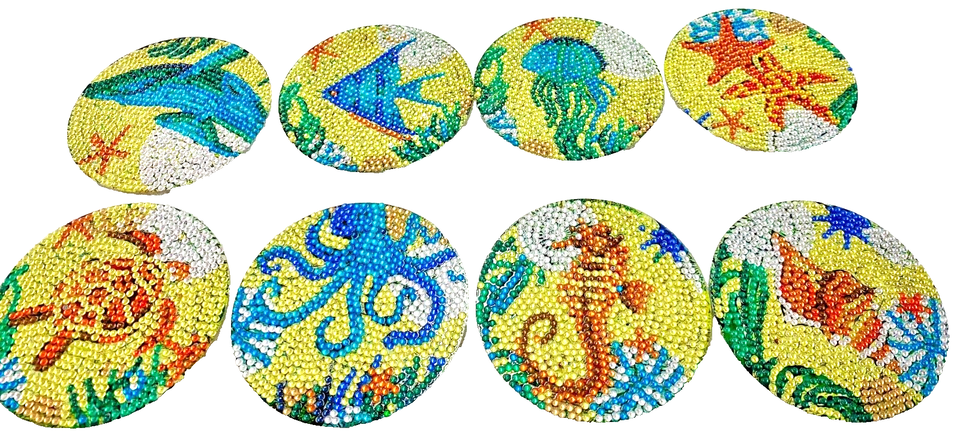 8 Pcs Ocean Diamond Art Coasters, Sea Diamond Jewel with Holder COMPLETED image 0