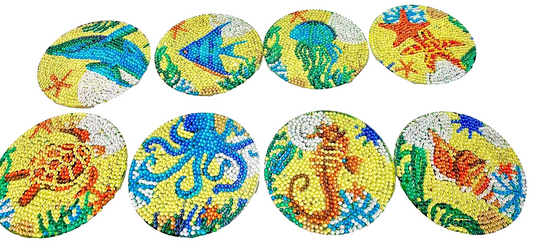 8 Pcs Ocean Diamond Art Coasters, Sea Diamond Jewel with Holder COMPLETED image 0