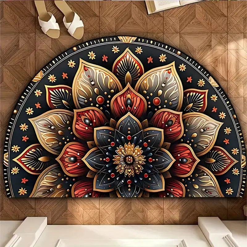 VIKAMA Crystal Velvet Boho Half Round Carpett Living Room Entryway Floor Mat Non image 4