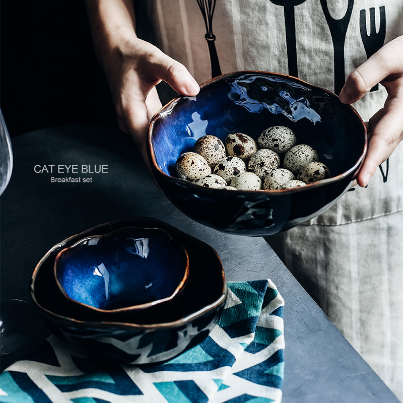 KINGLANG 1/2/4 Person Tableware Set Blue Color Ceramics Irregular Shape Dinner S image 2