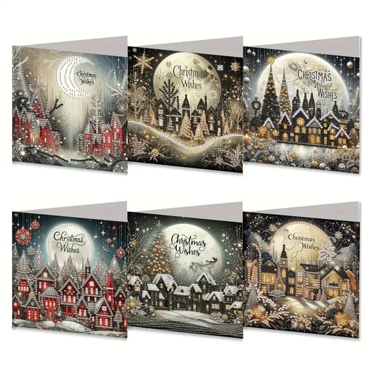 6 Christmas Wishes Greeting Cards Diamond Jewel Art COMPLETED & SEALED image 0
