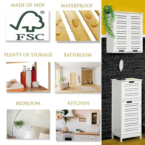 Wall-Mount Bathroom Storage Cabinet with Louver Doors in White Wood Finish image 2