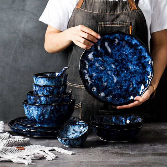 Ceramic Dinner Plates and Bowls, Blue Dishes, Creative Japanese Retro Kiln Chang image 0
