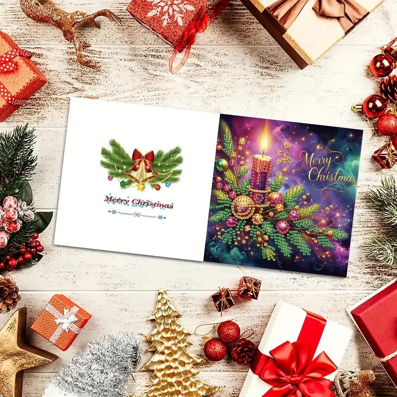 6 Christmas Candle Flowers Greeting Cards Diamond Jewel Art COMPLETED & SEALED image 4