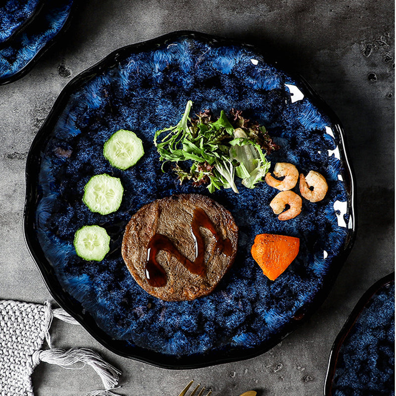 Ceramic Dinner Plates and Bowls, Blue Dishes, Creative Japanese Retro Kiln Chang image 1
