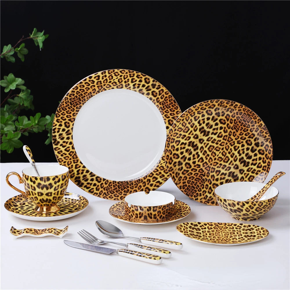 Leopard Pattern Bone China Coffee Tea Cup Hotel Clubhouse Restaurant Tableware C image 0