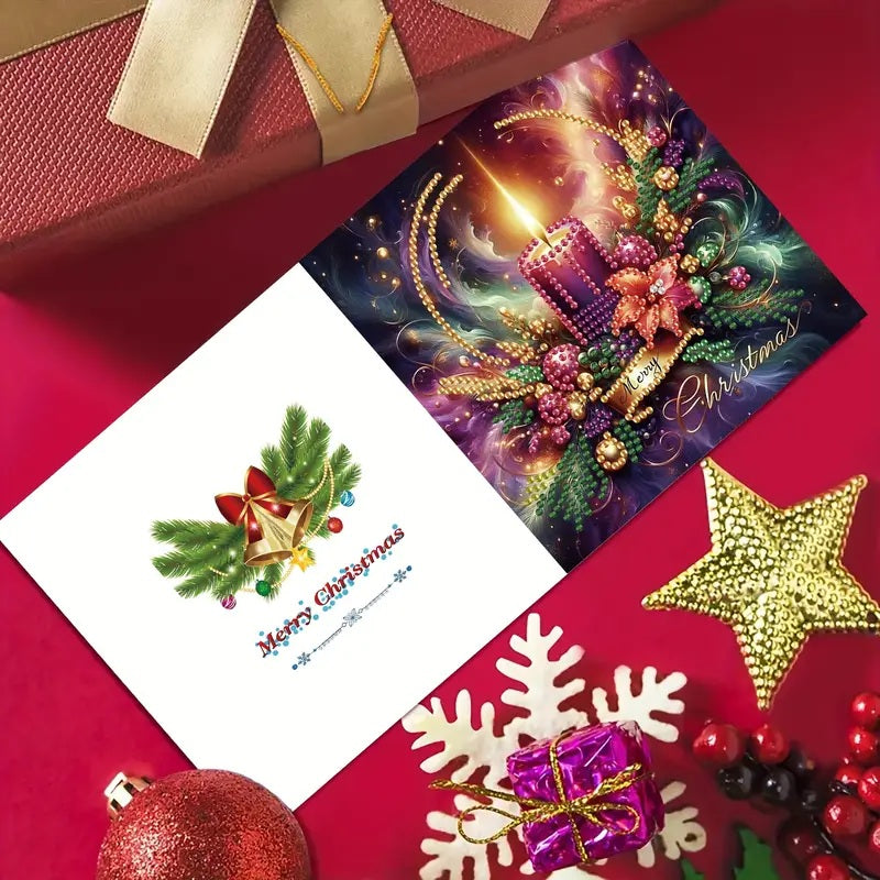 6 Christmas Candle Flowers Greeting Cards Diamond Jewel Art COMPLETED & SEALED image 3