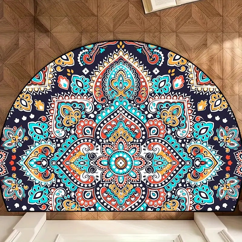 VIKAMA Crystal Velvet Boho Half Round Carpett Living Room Entryway Floor Mat Non image 1