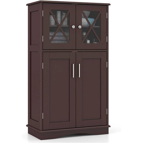 3 Colors Bathroom Towel Linen Cabinet with Glass Doors and Storage Shelves image 5