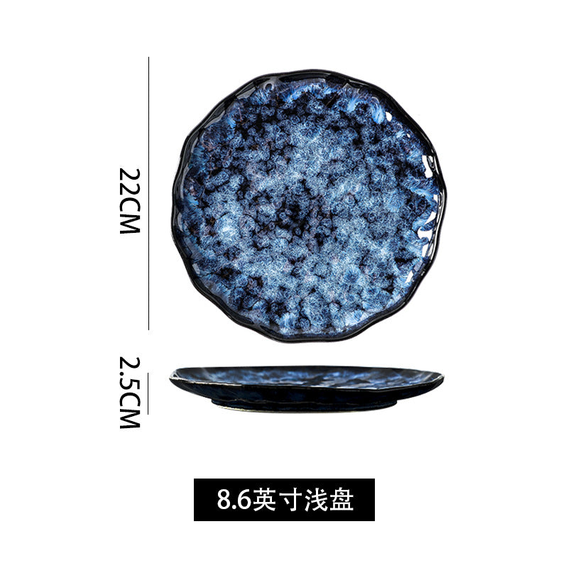 Ceramic Dinner Plates and Bowls, Blue Dishes, Creative Japanese Retro Kiln Chang image 8