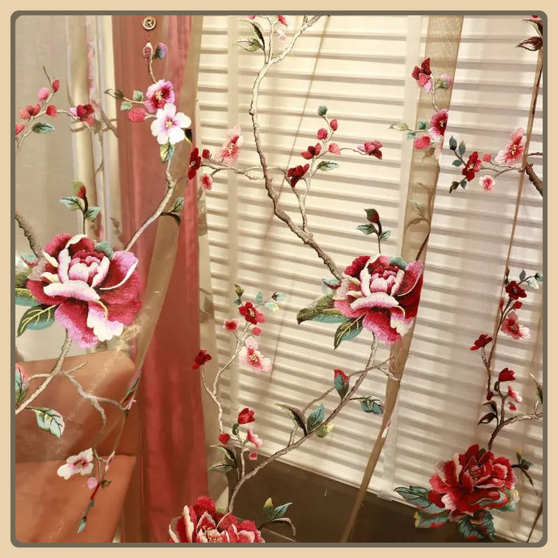 European Embroidered Luxury Curtains for Living Room Bedroom Dining Wedding Red  image 3
