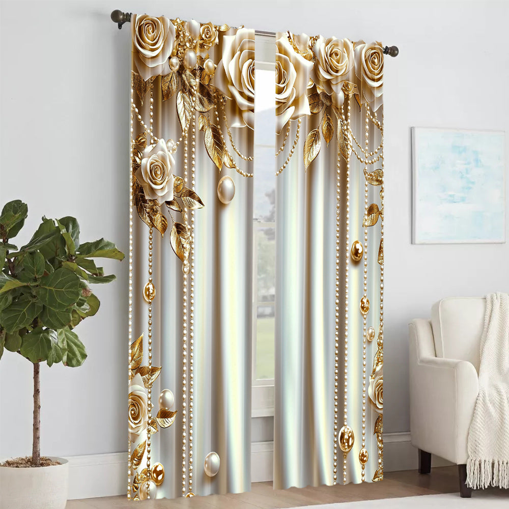 2Pcs Modern European Style Flower Window Curtains With Rod Pockets Digital Print image 1
