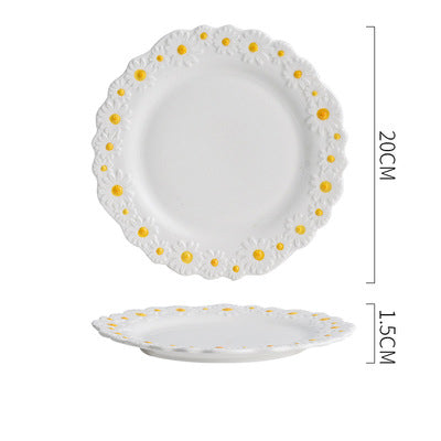 Ceramic Daisy Embossed Creative Dishes, Household Vegetable Rice Soup Bowl Dinne image 10