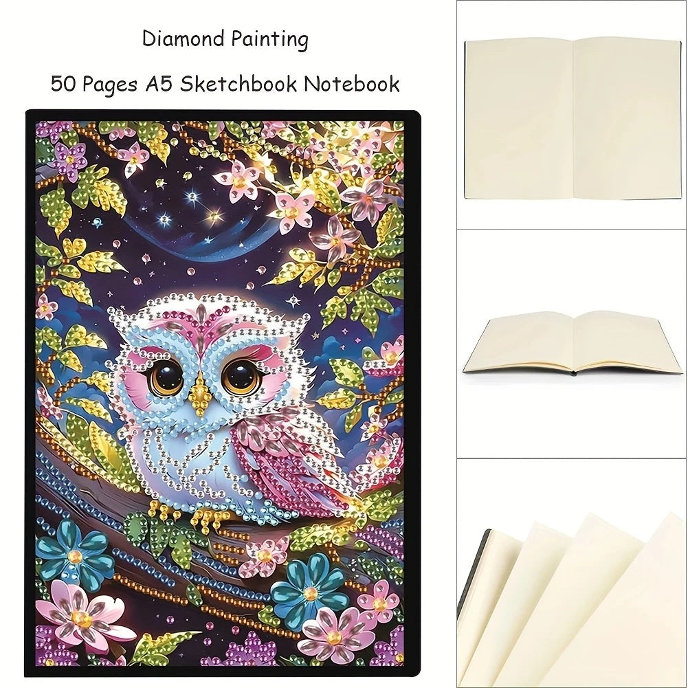 Cute Owl Notebook, Journal, Sketchbook Diamond Jewel Art COMPLETED image 1