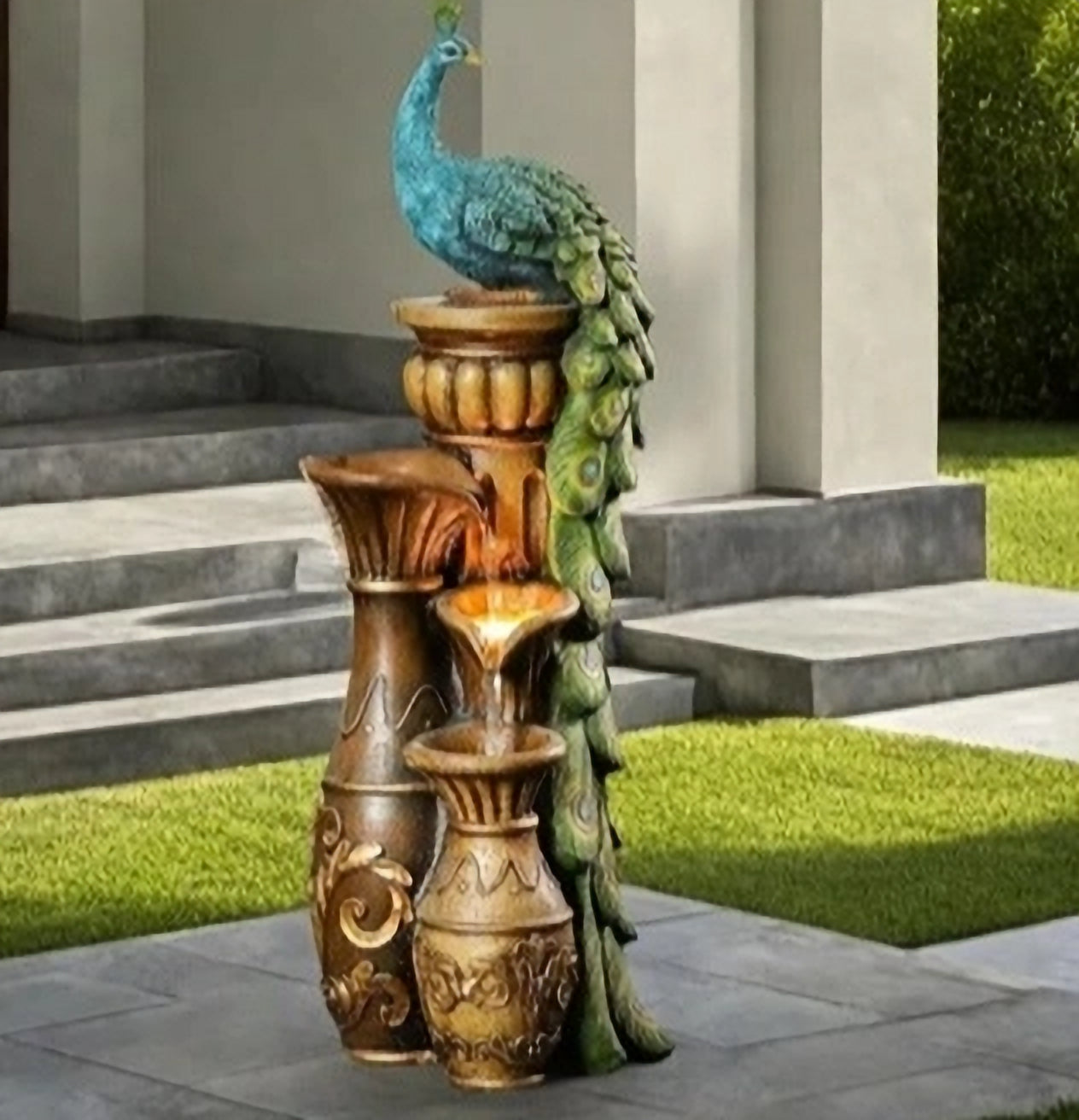 LuxenHome Outdoor Water Fountain, 44 Inch Resin Peacock Water Fountain Outdoor w image 3