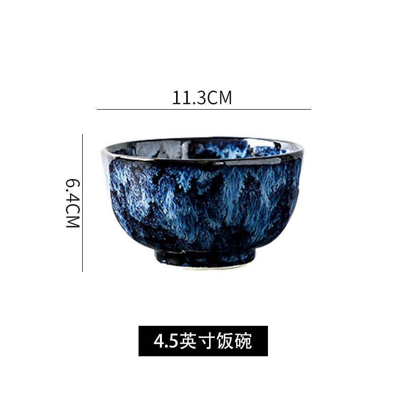 Ceramic Dinner Plates and Bowls, Blue Dishes, Creative Japanese Retro Kiln Chang image 15