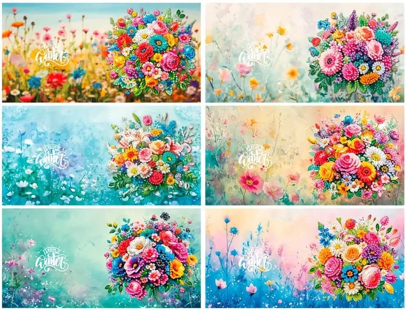 6 Pack Unique Floral Note Greeting Cards Diamond Jewel Art COMPLETED, SEALED image 2
