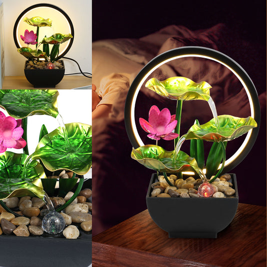 Tabletop Fountain 3-Tiers Water Li Leaf Waterfall Fountains Indoor with Rocks De image 0