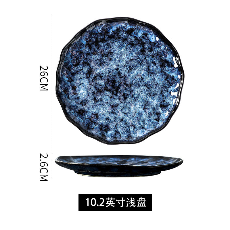 Ceramic Dinner Plates and Bowls, Blue Dishes, Creative Japanese Retro Kiln Chang image 7