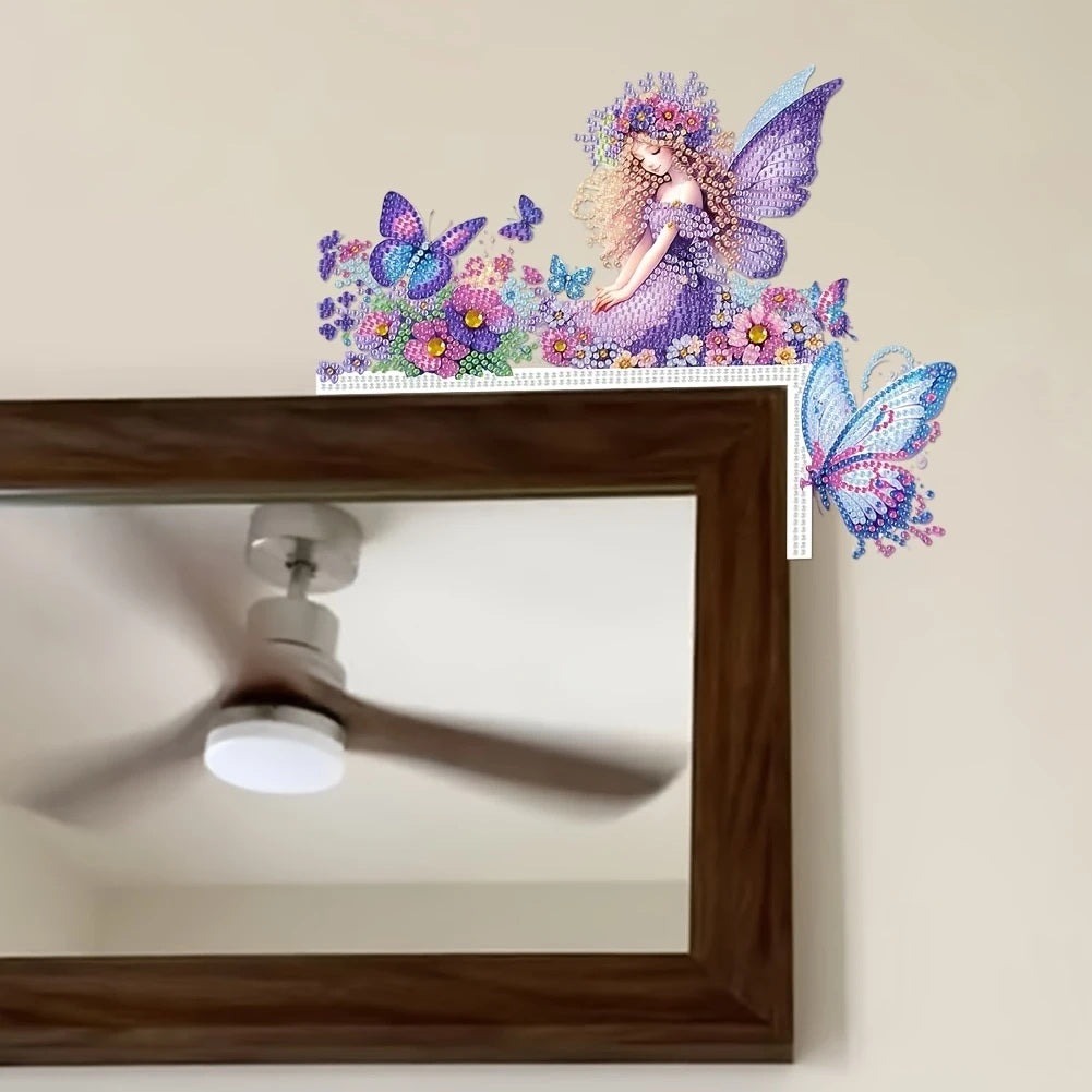 Cute Purple Butterfly Fairy House Wooden Door Sign Diamond Jewel Art COMPLETED image 2