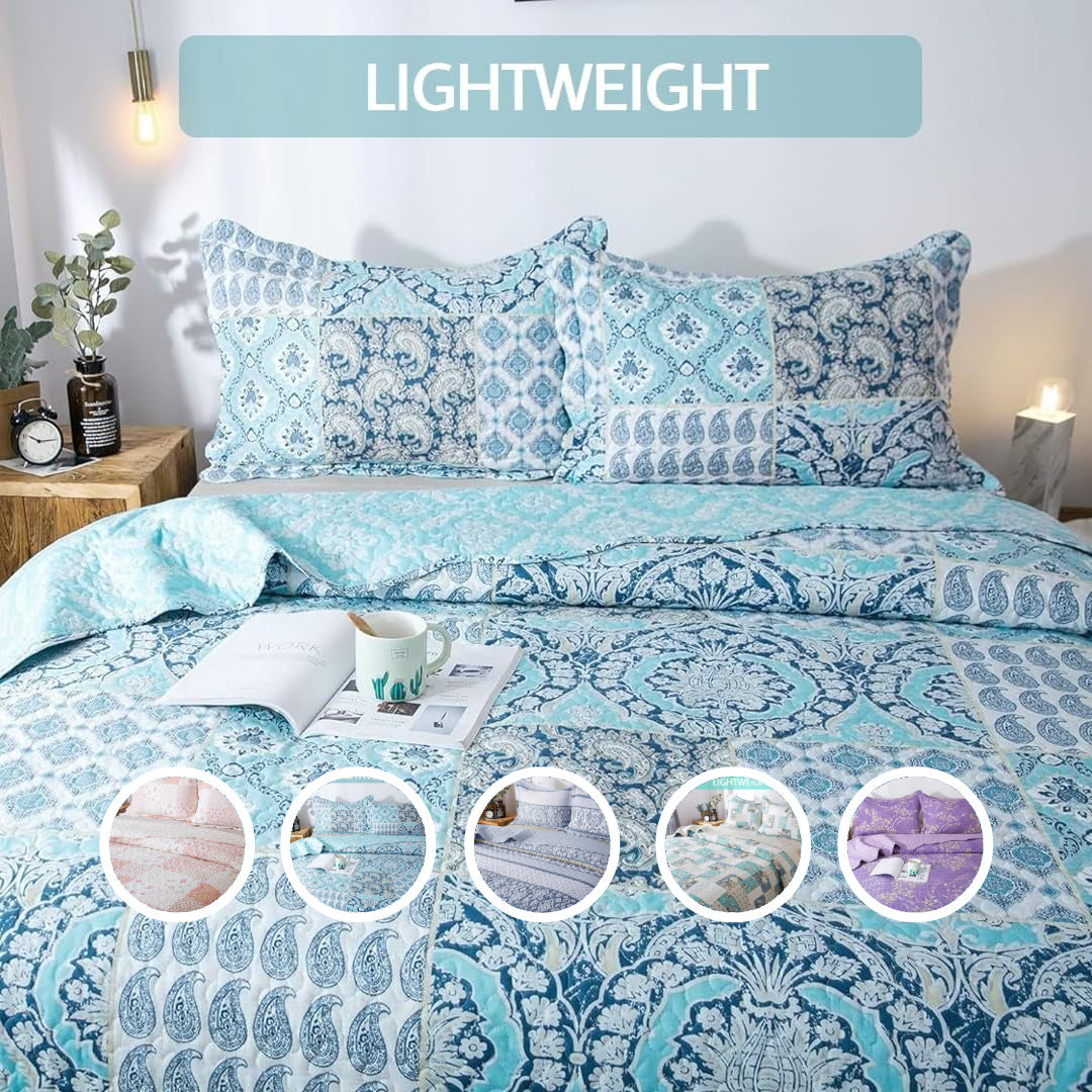 2/3pcs Light Floral Quilt Set, Cute Print All Season Lightweight Bedspread Cover image 1